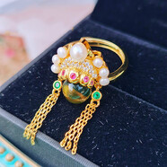 识刻指环萝莉公主墨西哥蓝珀戒指女ins潮S925食指戒蝴蝶尾戒 珍珠凤冠9mm镀黄金，证书