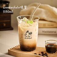 天喜（TIANXI）高硼硅玻璃杯家用酒杯耐高温水杯子2025新款女高颜值咖啡杯 wonderful+吸管