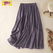 初径2025新款棉麻半身裙子女士装春秋冬小个子高腰显瘦a 紫色 均码 (95-160斤)