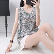 琉善棉绸背心女上衣女夏季新无袖显瘦大码吊带衫洋气碎花外穿打底小衫 墨绿花纹百搭 L 建议105斤-115斤