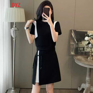 OYZ潮牌休闲时尚套装女夏个性独特拼接短袖t恤显瘦短裙两件套 图色两件套 XL
