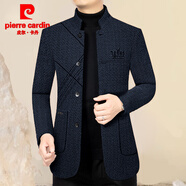 皮尔卡丹（pierre cardin）羊毛呢外套男秋冬季中年商务立领夹克男休闲潮流羊毛绒外套爸爸装 藏青 XL (140-160斤)