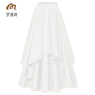 梦清琦不规则假两件半身裙女欧美街头A字大码显瘦纯色伞裙胖MM裙子时尚 白色 M