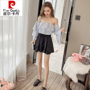 皮尔卡丹（pierre cardin）短裙裤女夏季薄款宽松显瘦阔腿高腰雪纺裤裙大码半身休闲a字短裤 黑色 M