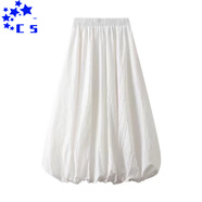 CS.LION松紧腰显瘦灯笼花苞半身裙女春季2025新款白色长裙中长款蓬蓬裙子 白色  L 【建议120-140斤】