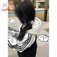 若盼美式潮牌连帽卫衣女学生春秋薄款初中高中学生oversize上衣外套 白灰拼黑身【春秋款】 S 60-85斤