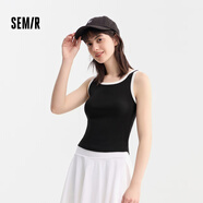 森马（Semir）背心女短款圆领内搭小个子简约风夏季气质撞色紧身套头衫显瘦 黑色调00399 M
