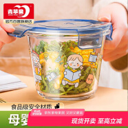 青苹果便携玻璃保鲜碗带饭盒660ml 健康无铅玻璃碗汤碗面碗