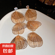 银针中古圆形花朵流苏耳环欧美复古金属感耳钉气质轻奢耳饰批发女 94#银针-金色花朵