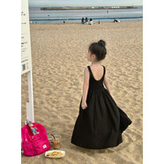 接运猫女童海滩度假连衣裙春款新款童装儿童韩版露背吊带裙女孩海边沙滩 黑色 90 cm 身高90体重25斤左右