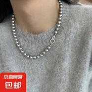 法式巴洛克褶皱水滴珍珠吊坠项链复古设计感串珠锁骨链小众简约女 2#项链-灰色-6mm