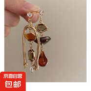 银针镶钻水晶珍珠耳环欧美复古轻奢长款耳坠清新甜美高级感耳饰女 33#银针-彩色几何