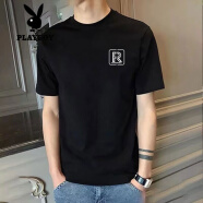花花公子（PLAYBOY）【两件装】短袖男生夏季t恤2025新款夏天潮牌纯棉上衣体恤男 250黑【纯棉】1件装 M 【建议】90-110斤