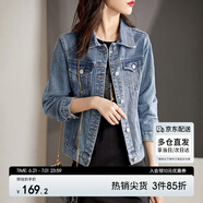 尚都比拉休闲经典复古丹宁风牛仔外套女春秋百搭短款上衣 牛仔蓝 M码 