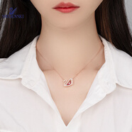 施华洛世奇渐变黑白大天鹅纯银不掉色锁骨项链吊坠情人汽车挂件 跳动红水晶天鹅 专柜包装