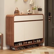 卓禾鞋柜门口入户柜实木芯鞋柜收纳柜一体靠墙玄关柜2025爆款换鞋凳 爆款【实木圆角】松木白色100CM 组装（客服1v1教学+图纸教程）