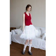 EGGKA韩系复古翻领无袖针织背心女夏季修身气质显瘦开衫短款上衣 红色 均码