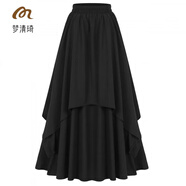 梦清琦不规则假两件半身裙女欧美街头A字大码显瘦纯色伞裙胖MM裙子时尚 黑色 M