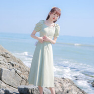 莫代尔小清新温柔风a字连衣裙2026夏季新款超仙森系简约收腰显瘦中长裙 浅绿色 S