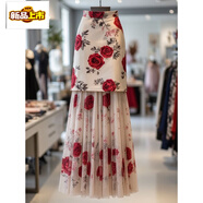 初径夏季新款大码包臀裙半身裙a字裙女碎花时尚百搭网纱拼接连衣裙女 【5858#】图片色 M