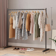 伊思家卧室挂衣架落地式货架阳台晾衣架服装店展示架室内简易衣帽架金色 黑色150*40*130cm管25圆