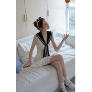 EGGKA海军领绑带修身针织背心外穿女夏韩系显瘦气质甜美无袖上衣 杏色 S