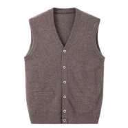 牧绒利来秋冬男士羊绒背心针织开衫无袖坎肩中老年马甲纯山羊绒男装 驼色 XL