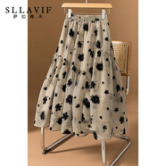 萨拉维夫高腰百褶纱裙半身裙女2025夏季新款大码仙女仙森系a字裙子 卡其 3XL [建议160-180斤]