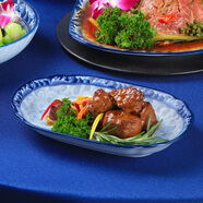 参宝中式复古青花瓷碗釉下彩陶瓷碗吃饭碗家用汤面碗饭盘高档餐具套装 9.5英寸深花鱼盘【中号鱼盘】