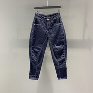 深蓝色吊裆牛仔哈伦裤女2024年秋季新款韩版高腰宽松显瘦九分垮裤 深蓝色 31