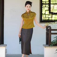 隆鹊中国丝绸【原色龟裂纹】香云纱半身裙轻奢新中式国风直筒裙女款 原色龟裂纹半身裙 S