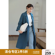 独束大码女装气质风衣外套女中长款秋季新款胖mm宽松大衣 蓝色 M