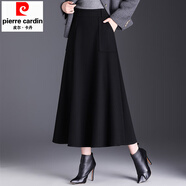 皮尔卡丹羊绒大摆裙加厚修身长裙女2025新款秋冬遮胯显瘦冬裙口袋裙带兜 黑色 XL 22 2尺2 29码