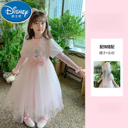 迪士尼（Disney）女童冬季爱莎公主裙子冰雪奇缘小女孩儿童加绒毛衣艾莎连衣裙秋冬 粉色裙子+头纱 【毛衣款】 110 cm