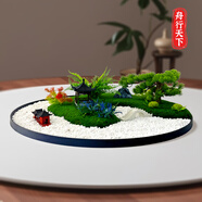 禾沐本圆桌中间摆件酒店包间转盘装饰景观餐桌仿真花新中式创意摆花饰品 舟行天下 直径170cm