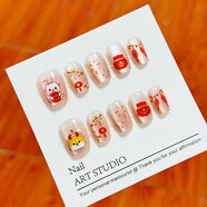 儿童化妆玩具穿戴甲美甲女童卡通kt猫咪可拆卸儿童美甲防水持久 可爱龙年猫眼短款