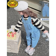 女童牛仔背带裤套装2025新款春装网红女宝宝长裤小女孩衬衫两件套 蓝色背带垮裤 100 100适合身高90-100cm年龄3-4岁