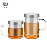尚明（SAMADOYO）耐热玻璃泡茶杯茶水分离不锈钢过滤办公茶杯带盖带把透明水杯家用 透明套装（350ml+500ml）