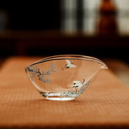 高硼硅玻璃公道杯耐热茶海分茶器中式扁舟公杯家用茶具泡茶杯匀杯 青松皓鹤-扁舟公杯 180ml