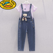 G.duck女童牛仔背带裤高档新款炸街春秋儿童中大童夏季韩版休闲连体裤子 5609夏款紫色套装-儿童节礼物 160 cm-儿童节礼物