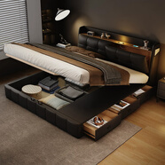 皇宝尼简约奶油风真皮主卧大床双人床皮床软包小户型多功能储物 床+2柜+五星护脊椰棕床 2*2.2米 框架结构