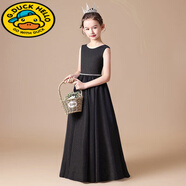 G.DUCKKIDS夏季女童黑色晚礼服2025新款模特走秀服女孩长裙主持人无袖公主裙 优雅黑+水钻腰带 160 cm