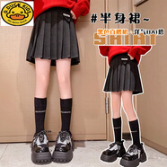 G.duck女童JK制服百褶裙2024春秋冬新款半身裙中大童日韩系ins毛呢短裙 灰色毛呢短裙冬款 120 cm