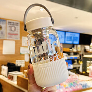 2025网红同款水杯新款高硼硅玻璃杯女高颜值刻度茶水分离泡茶杯子 600ml白色硅胶长茶仓玻璃杯