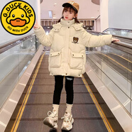 G.duck女童棉服中长款2024冬装中大童5-15女孩棉衣韩版棉袄加厚保暖卡通 白色 170 cm适合160-170cm年龄13-15岁