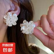 银针镶钻水晶珍珠耳环欧美复古轻奢长款耳坠清新甜美高级感耳饰女 25#银针-白色花朵