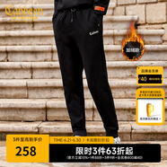 卡宾男装针织裤春秋新款荧光LOGO松紧腰休闲印花青年F 加绒款漆黑色 S /165/46