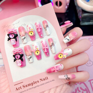 儿童化妆穿戴甲美甲贴儿童指甲贴穿戴式美甲小孩女童指甲贴片新款 【6-14岁】粉粉闪钻机器猫=中长