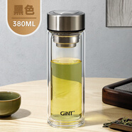 嘉特双层玻璃杯家用泡茶杯男士茶水分离水杯大容量耐高温隔热杯子 黑色380ml