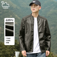 东方骆驼（EASTERN CAMEL）皮衣男士秋季外套韩版潮流机车夹克衫PU皮上衣服男装 军绿 3XL 